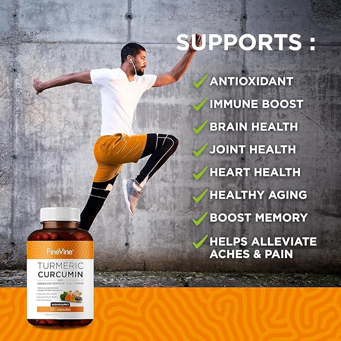 Turmeric Curcumin Supplement – 95% Curcuminoids with BioPerine Black Pepper & Ginger – 240 Capsules for Joint Support & Mobility – High Absorption Tumeric Curcuma Pills