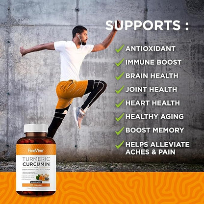 Turmeric Curcumin Supplement – 95% Curcuminoids with BioPerine Black Pepper & Ginger – 240 Capsules for Joint Support & Mobility – High Absorption Tumeric Curcuma Pills