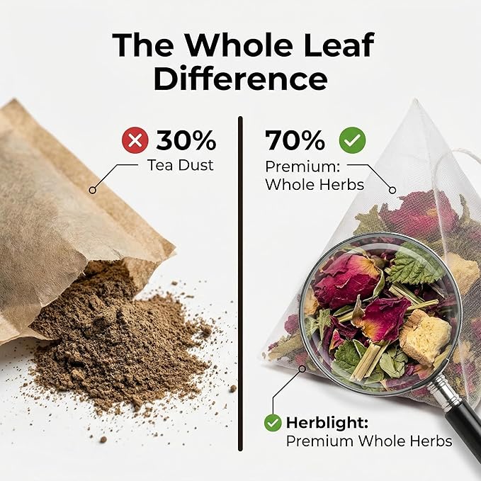 Herblight Harmony Balance Tea with Red Raspberry Leaf, Rose & Ginger - Caffeine-Free Herbal Blend for Women's Cycle Support & Monthly Comfort - Premium Whole Leaf Tea (25 Pyramid Bags)