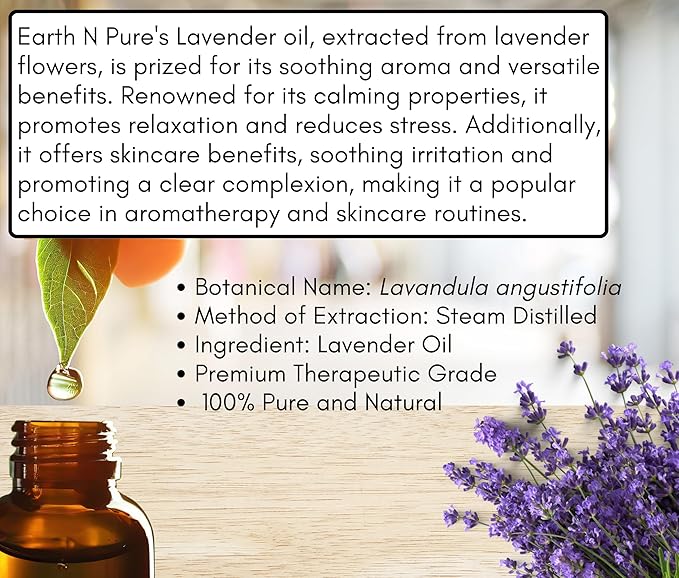 Earth N Pure Levander Essential Oil | 100% Natural & Therapeutic Grade | Undiluted | For Aromatherapy & Relaxation | Stress Relief | Soap, Candle Making | Skincare, DIY & Meditation | Pack of 2 | 15ML