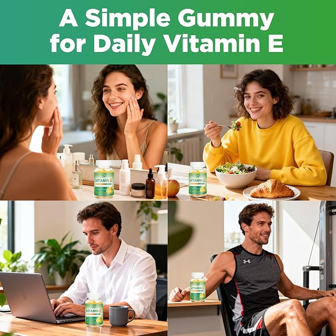 Laicuherb Vitamin E Gummies for Skin & Immune, Pineapple Flavor 268mg Per Serving Vitamin E 400 IU Gummies for Adults, 60 Count Sugar-Free Gluten-Free Vegan Gummy for Daily Wellness