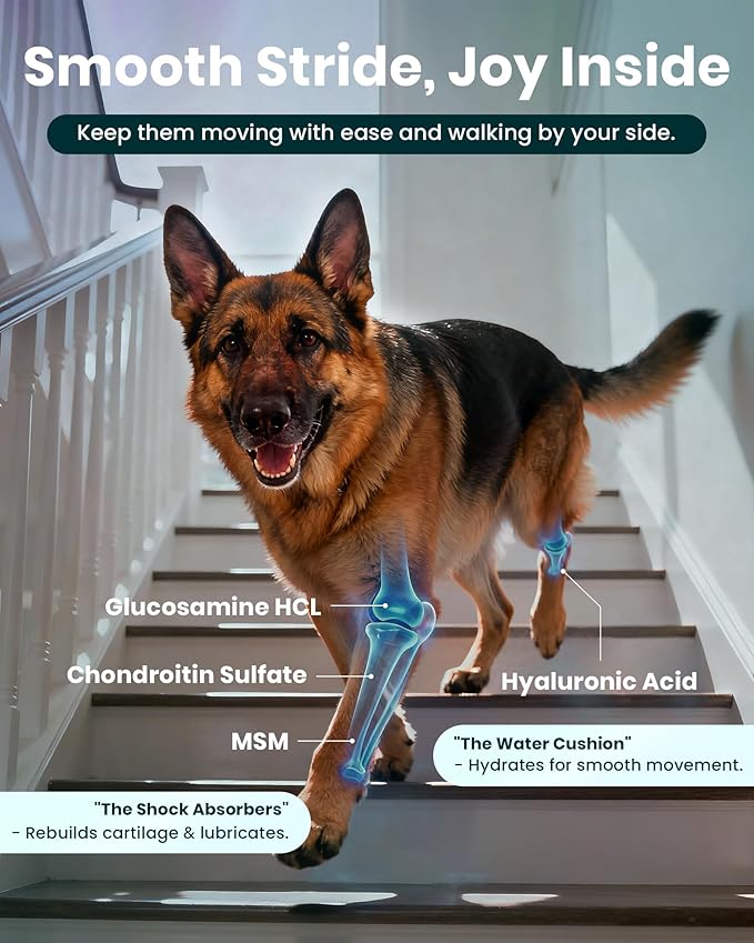 NAD+ Glucosamine for Dogs Hip and Joint Supplement - 300 Soft Chews - Advanced Mobility Support with MSM, Chondroitin, Resveratrol & CoQ10 - Healthy Aging & Vitality