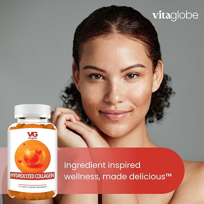 VITA GLOBE Collagen Gummies – 200mg Hydrolyzed Collagen Types I, II, III, V & X | Supports Hair, Skin, Nails, Joints & Bones | Beauty & Wellness Supplement for Women & Men – 60 Count (Pack of 1)