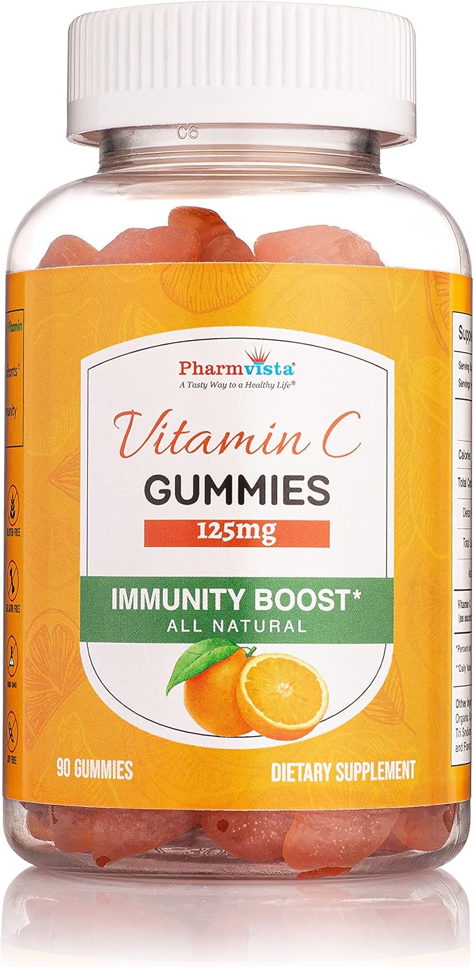 Pharmvista Vitamin C 125mg Gummy - Vegan, Gluten Free Supplement - 90 Count