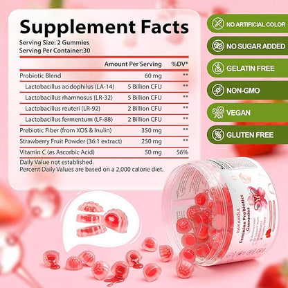 Feminine Balance Gummies for Women,Vaginal Probiotics Supports pH Balance, Digestive Health,Vegan,Gluten-Free, Strawberry Flavor with Filled,60 Gummies