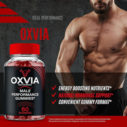 Oxvia Male Performance Gummies, Official Oxvia Supplement Gummies - Maximum Strength Performance, All Natural Support Overall Health & Wellness, Ox Via Advanced Support Gummy Reviews (2 Pack)