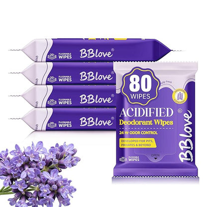 Acidified Body Wipes - 24H Odor Control, pH Balanced for Underarms & Whole Body, Aluminum-Free & Skin-Loving Formula, 80 Wipes
