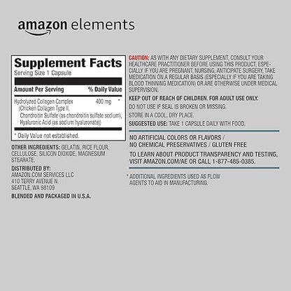Amazon Elements Collagen Complex, Type II with Hyaluronic Acid, 90 Capsules, 3 Month Supply