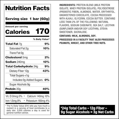 Quest Nutrition Double Chocolate Chunk Protein Bars, 20g Protein Bars, 1g Sugar, 4g Net Carb, Gluten Free, Keto Friendly, 4 Count