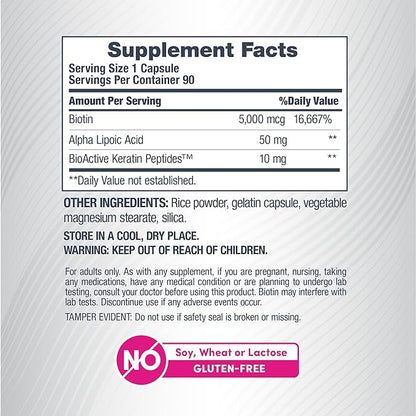 NeoCell Biotin Complex Hair, Skin & Nails | 90 Capsules | with BioActive Keratin Peptides and Alpha Lipoic Acid | Radiance-Infused Formula