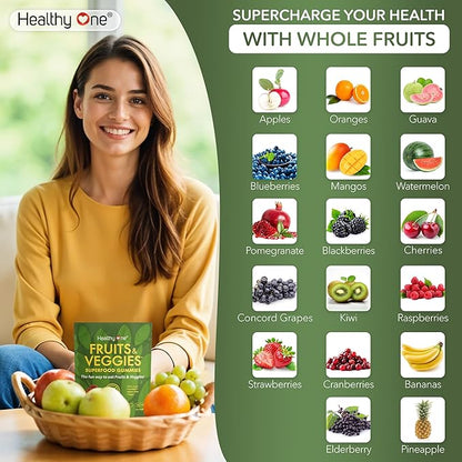 Fruits & Veggies Sugar-Free Gummies - 27 Whole Foods - Equals 3 Servings of Fruits & Vegetables - Improve Energy, Focus & Immune Function - Fiber - Antioxidants - Organic Ingredients - 28 Packets
