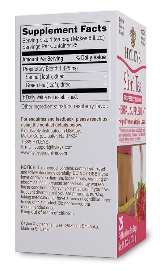 Hyleys Slim Tea Raspberry Flavor - Weight Loss Herbal Supplement Cleanse and Detox - 25 Tea Bags (1 Pack)