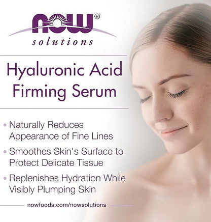 NOW Foods Solutions, Hyaluronic Acid Firming Serum, Naturally Reduces Appearance of Fine Lines, 1-Ounce