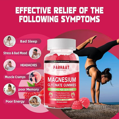 Magnesium Glycinate Gummies - Sugar Free Magnesium Potassium Supplement with Vitamin D, B6, CoQ10 for Calm Mood & Sleep Support - 120 Raspberry Chews