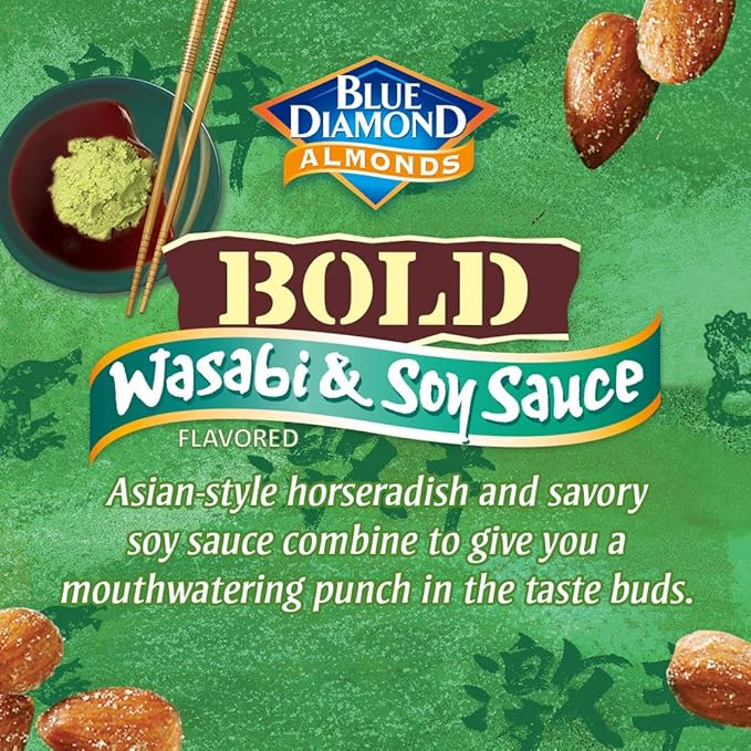 Blue Diamond Almonds, Bold Wasabi & Soy Sauce Flavored Snack Nuts, Bulk Bag, Pantry Staple, GMO-Free, Great for Parties, Lunch, Events, Holiday, and Healthy Snacking, 25 Oz Resealable Bag (Pack of 1)