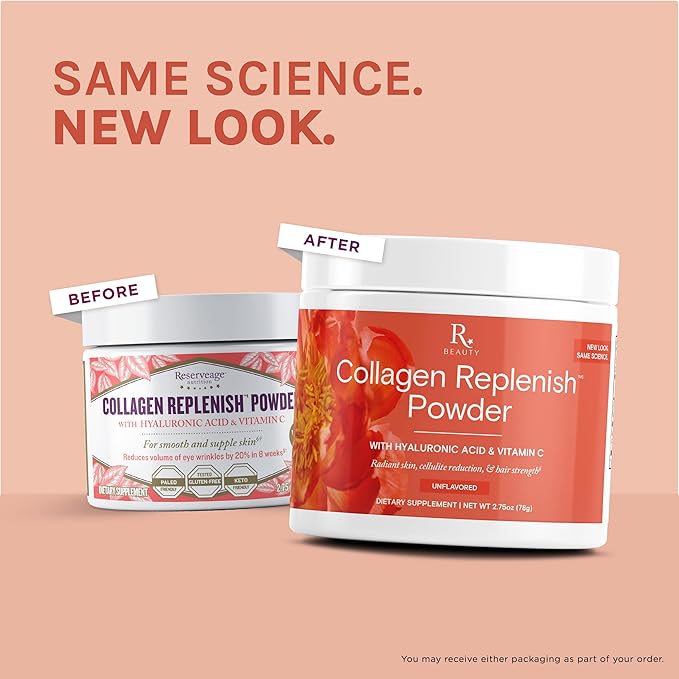 Reserveage Beauty Collagen Replenish Powder - No-Taste Collagen for Radiant Skin & Hair Growth - Mixes Easily in Liquid or Smoothie - 2.5 oz