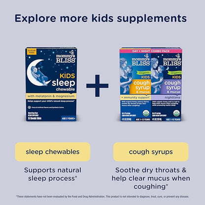 Mommy's Bliss Kids Sleep Gummies with Melatonin, Support Your Natural Sleep Process, Age 3 Years to Adults, Strawberry Flavor, 1G of Sugar, 60 Gummies (Pack of 3)