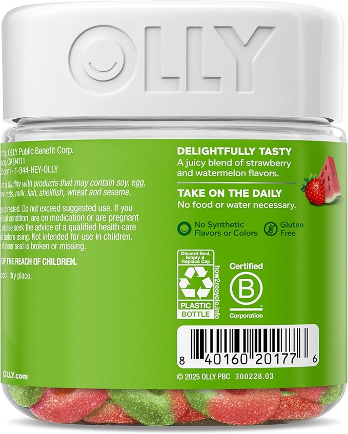 OLLY Fiber Gummy Rings, 5g Prebiotic Fiber, FOS (Fructo-oligosaccharides), Digestive Support, Berry Melon 50ct