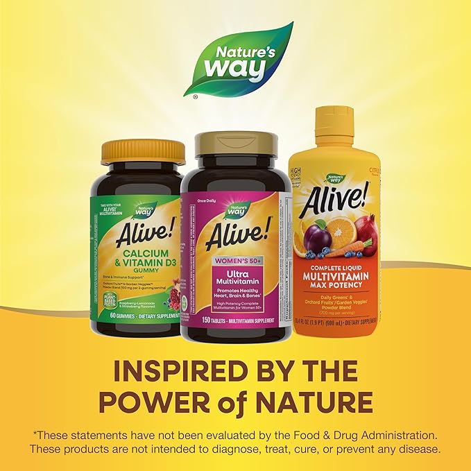 Nature's Way Alive! Vitamins for Women 50 Plus, Complete Multivitamin, High Potency Formula, with Methylated B12, Gluten-Free, 150 Tablets, (Pack of 2)