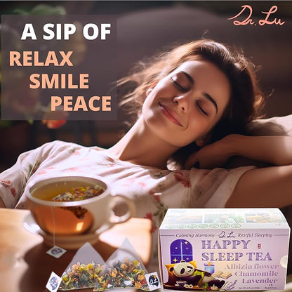 Dr. Lu’s Happy Sleep Tea | 100% Natural Calming Tea for Stress Relief | Bedtime tea for Fast, Deep, Restful Sleep | Handcrafted Sleepy Blend with Chamomile, Lavender, Lemon Balm & 8 More Relaxing Herbs