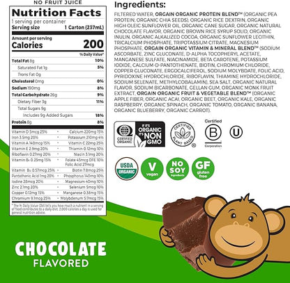 Orgain Organic Kids Nutritional Vegan Protein Shake,Chocolate - Healthy Kids Snacks,8g Plant Protein,23 Vitamins & Minerals,3g Fiber,No Dairy & Soy,Non-GMO,8 Fl Oz Package May Vary,(Pack of 24)