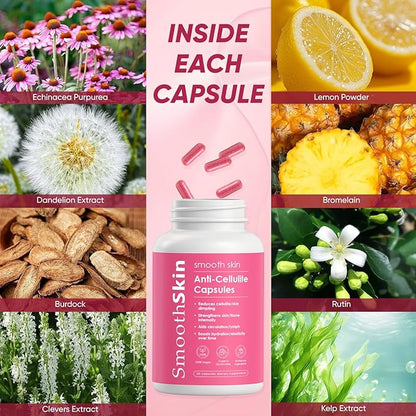 Smooth Skin & Circulation Support Capsules, Plant-Based Dietary Supplement, Helps Reduce Appearance of Cellulite, Supports Skin Elasticity, 60 Vegan Capsules, Gluten-Free, Sugar-Free