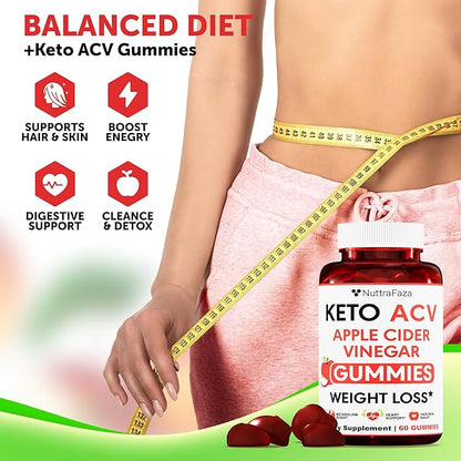 Keto ACV Gummies Advanced Weight Loss - ACV Keto Gummies for Weight Loss for Women and Men - Keto Gummies Supplement - Detox & Cleanse, Digestion - Apple Cider Vinegar - Apple Flavor
