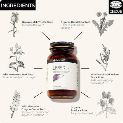 Blisque – Liver Complex Supplement to Detox, Cleanse, and Repair the Liver | Doctor Approved | Natural Ingredients | Milk Thistle, Dandelion, and Burdock Root | 90 Capsule Pills