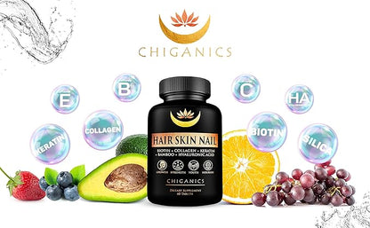 10X Potent Hair Skin and Nail Growth Vitamins Infused with Keratin + Collagen + Silica for Vibrant Hair- Extra Strength Biotin 5000mcg
