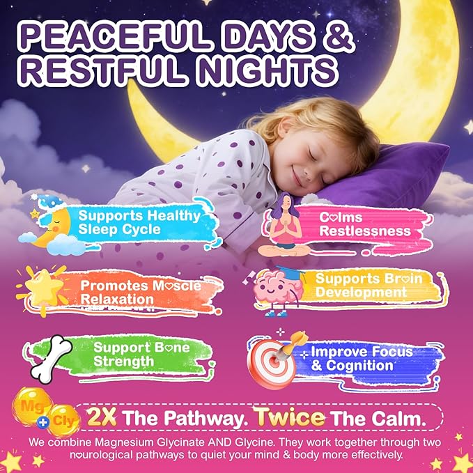 Magnesium Glycinate Gummies for Kids 4+ & Adults, 180 Counts No Melatonin Magnesium Gummies for Sleep & Calm, Sugar Free Vegan with Glycine, L-Theanine, B6, D3, Zinc & Omega 3 - Raspberry Flavor