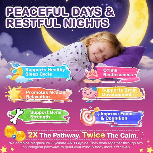 Magnesium Glycinate Gummies for Kids 4+ & Adults, 180 Counts No Melatonin Magnesium Gummies for Sleep & Calm, Sugar Free Vegan with Glycine, L-Theanine, B6, D3, Zinc & Omega 3 - Raspberry Flavor