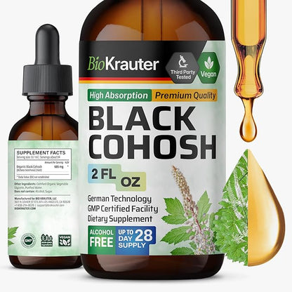 BIO KRAUTER® Perimenopause & Menopause Supplements for Women* - Pure Vegan Black Cohosh for Mood Support & Women's Wellness - Black Cohosh Supplements 2 Fl.Oz 28-Day Supply, Alcohol & Sugar Free