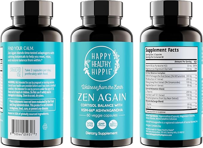 Zen Again Cortisol Manager with Ashwagandha KSM-66® | Cortisol Supplements for Women | 11-in-1 Complex | Natural Stress Support Supplement with L-Theanine, Rhodiola & Magnesium | Vegan, 60 Ct