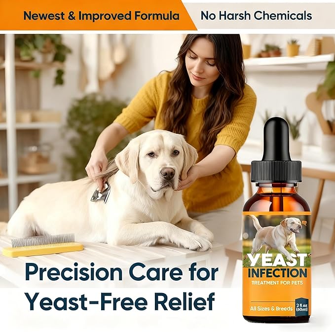 Yeast Infection Treatment for Dogs, 60 ml Dog Yeast Care Drops Ear Support Formula, Relief for Itchy Skin, Ear Infections, Liquid Drops for Dogs & Cats