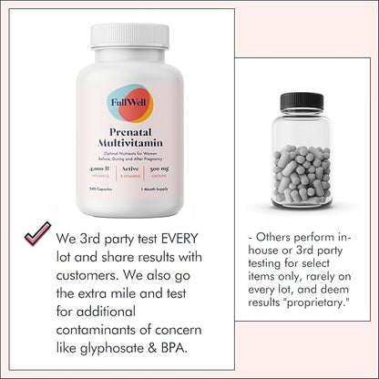 FullWell Women's Prenatal Multivitamin - Healthy Pregnancy Support - Contains Choline & Folate - Supports Fetal Growth & Brain Development* - 240 Count (60 Servings, 2 Pack)