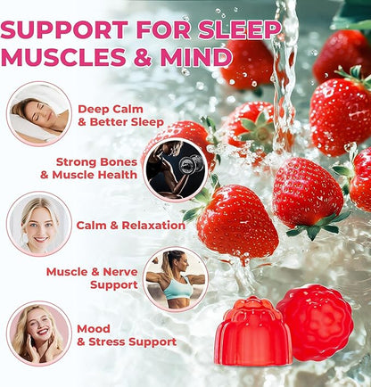Magnesium Glycinate Gummies, High Absorption, Muscle & Nerve Support, Calm & Relaxation, Bone Health, Zero Sugar, Vegan, Gluten Free, 60 Count