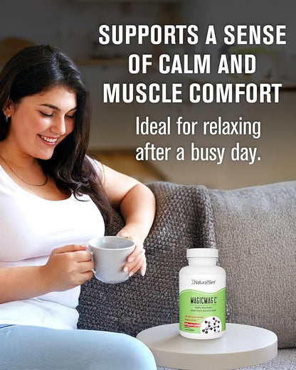 MagicMag C by NaturalSlim, Magnesium Citrate Capsules for Muscle Relaxation, Sleep Quality, Nerve Function & Electrolyte Support, Daily Magnesium Supplement for Men and Women, 100 Capsules