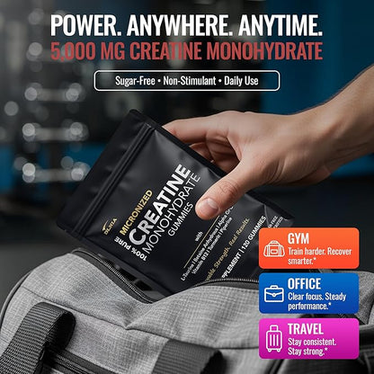 Creatine Monohydrate Gummies for Men & Women - Sugar Free & Vegan Advanced Formula W/L-Taurine + Vitamin B12 - for Muscle Strength, Muscles Builder, Recovery, Energy Boost, Pre-Workout Supplement
