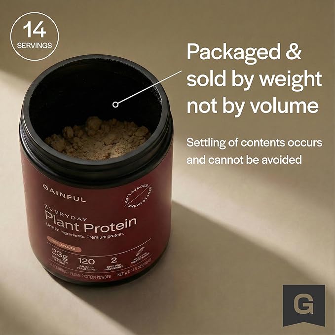 Gainful Lean Plant Protein Powder, 20g Plant Protein per Serving, Unflavored, Supports Lean Muscle, Metabolism, & Satiety, with Green Tea Extract, Digestive Enzymes, Organic Fiber, Vegan, 14 Servings