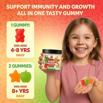 Bear Bites Gummies-Plant Based Kids Protein Gummy– Vegan, Sugar-Free, Gluten-Free, Vitamin C – Immunity Booster, Protein Snacks –Tasty Apple, Peach, Mango Flavors –90 Count –No Artificial Flavors