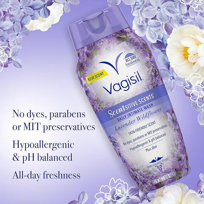 Vagisil Feminine Wash for Intimate Area Hygiene, Scentsitive Scents, pH Balanced and Gynecologist Tested, Spring Lilac, 12 oz (Pack of 3)