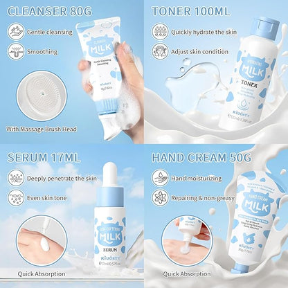 Milk Skincare Set for Kids & Teens 12PCS - Milk Skin Care for Girls Ages 8-12, Milk Extract Skincare for Beginners with Niacinamide & Hyaluronic Acid - Moisturizing Skin Kit for Daughter, Girls