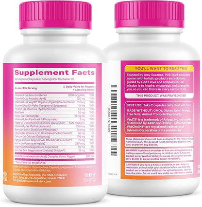 Pink Stork Total Prenatal Vitamins with DHA, Folate, and Iron, 3 Month Supply to Help Support Fetal Development, Pregnancy Must Haves - 180 Capsules