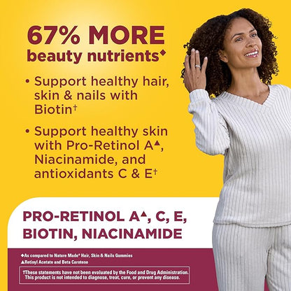 Nature Made Advanced Hair Skin and Nails Gummies, Biotin, Pro Retinol A, Niacinamide, Vitamin C & Vitamin E, 80 Gummies, 40 Day Supply