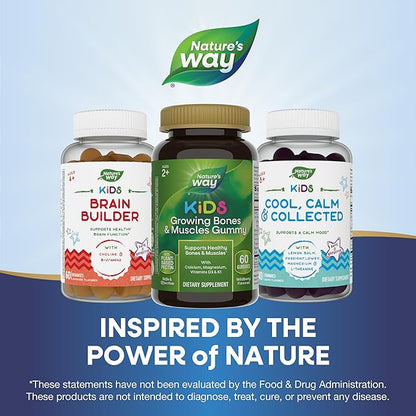 Nature's Way Kids Growing Bones & Muscles Gummy, Supports Healthy Bones & Muscles*, Calcium, Magnesium, Vitamins D3 & K1, Ages 2+, Wildberry, 60 Gummies
