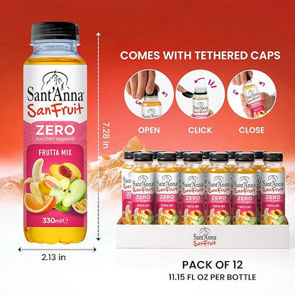 Sant’Anna SanFruit Mixed Fruit Drink 11.15 Fl Oz (12-Pack) | Italian Beverage with Real Juice (Apple, Peach, Orange, Passion Fruit, Banana) | Made with Natural Mineral Water from the Italian Alps | No Added Sugar, No Preservatives
