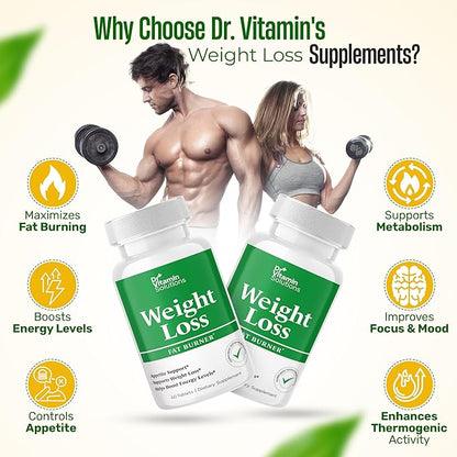 Fat Burner for Women & Men - Weight Loss Supplements with Green Tea Extract, Chromium, Vitamin B6 - Energy Booster, Belly Fat Burner & Appetite Suppressant Diet Pills - 60 Tablets