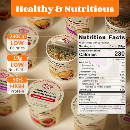 Healspot High Protein Instant Ramen (6 Cups) - 32g Plant-Based Protein, Non-Fried, Low Carb Low Fat, Non-GMO, Keto & Vegan Friendly (Golden-Chicken)