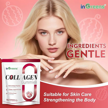 inGreens Collagen Peptides Gummies for Women - 5000mg Hydrolyzed Marine Collagen, Sugar Free with Type I,II,III & Biotin, 90 Count