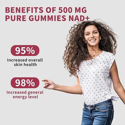 Hudetex NAD Gummies Supplement for Women & Men, Pure 500mg Liposomal NAD - Cell Regeneration, Energy & Metabolism Support, Vegan,Sugar Free，Additives Free, 60 Counts,Blueberry Flavor